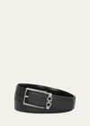 Ferragamo Men's Gancini-embossed Leather Belt In Black