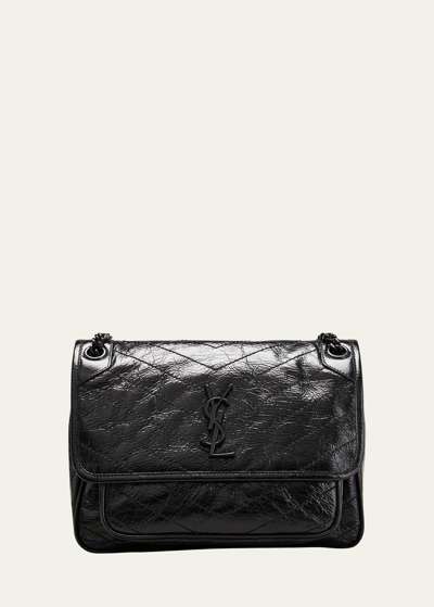 Saint Laurent Niki Medium Flap Ysl Shoulder Bag In Crinkled Leather
