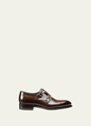 Santoni Men's Ira Double Monk Strap Leather Loafers