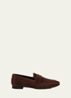 Bougeotte Coffee Suede Flat Loafers In Brown