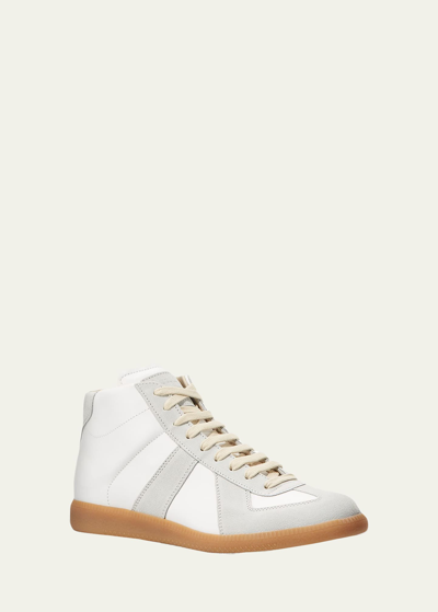 Maison Margiela Men's Replica Paneled Leather/suede High-top Sneakers In White
