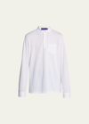 Ralph Lauren Purple Label Men's Washed Long-sleeve Pocket Polo Shirt, White