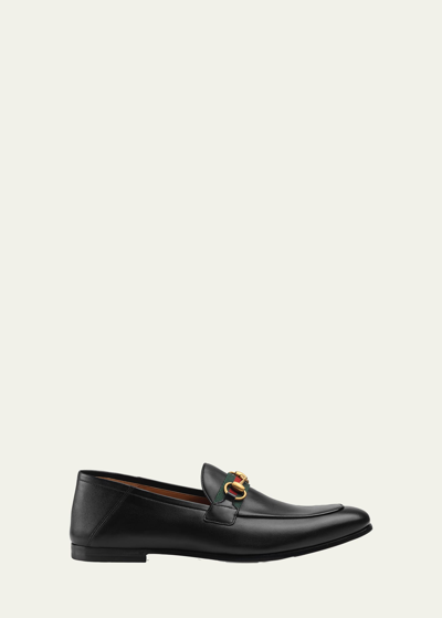 Gucci Men's Brixton Web Leather Loafers In Black