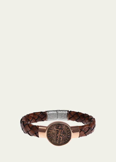 Jorge Adeler Men's Ancient Virtus Coin Braided Leather Bracelet In Brown