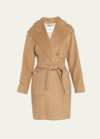 Max Mara Rialto Camel Hair Belted Short Hooded Coat In Brown