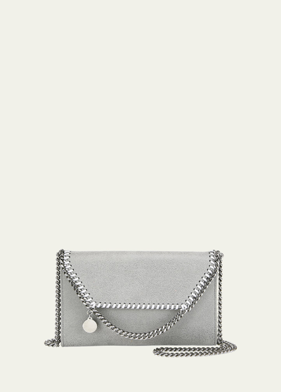 Stella Mccartney Falabella Mini Shaggy Deer Wallet On Chain In Metallic