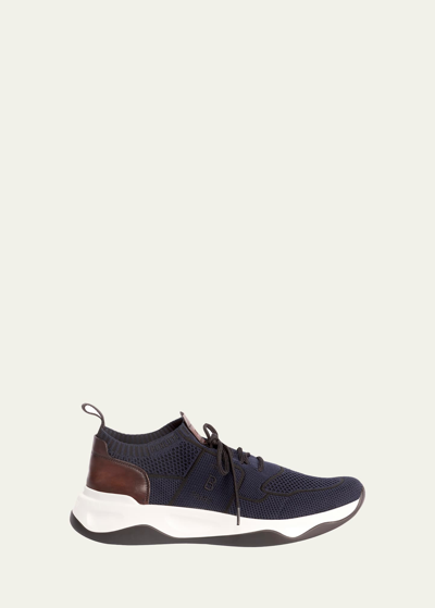Berluti Men's Shadow Knit Sneaker With Leather Details In Blue