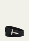 Tom Ford Men's Signature T Reversible Leather Belt In Black