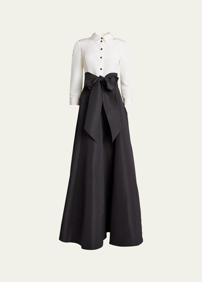 Carolina Herrera Icon Two-tone Trench Gown In Black