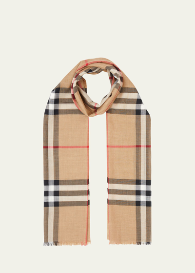 Burberry Giant Check Gauze Scarf In Neutral