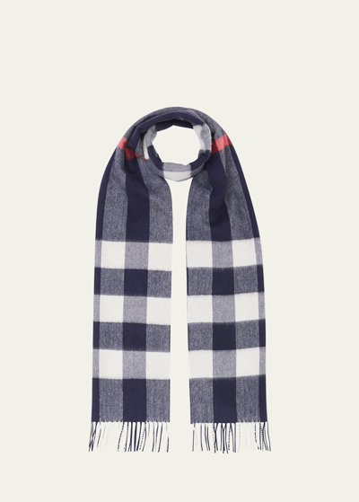 Burberry Men's Half Mega Check Cashmere Scarf In Blue