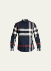 Burberry Men's Somerton Check Sport Shirt In Blue