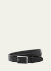 Montblanc Men's Rectangle-buckle Leather Belt In Black