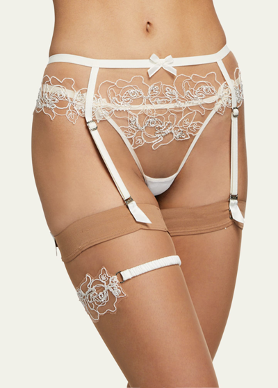 Agent Provocateur Lindie Floral-embroidered Garter Belt In White