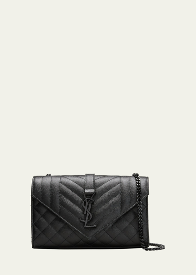 Saint Laurent Envelope Triquilt Small Ysl Shoulder Bag In Grained Leather