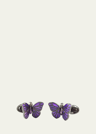 Jan Leslie Enamel Butterfly Cufflinks, Purple