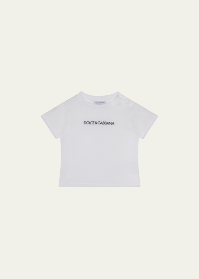 Dolce & Gabbana Kids' Boy's Logo Embroidered Short-sleeve Tee In White