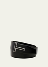 Tom Ford Men's Enamel T-buckle Leather Belt In Black