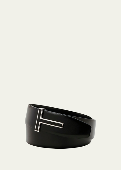 Tom Ford Men's Enamel T-buckle Leather Belt