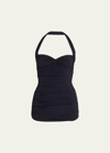 Norma Kamali Bill Mio Shirred Halter One-piece Swimsuit In Black