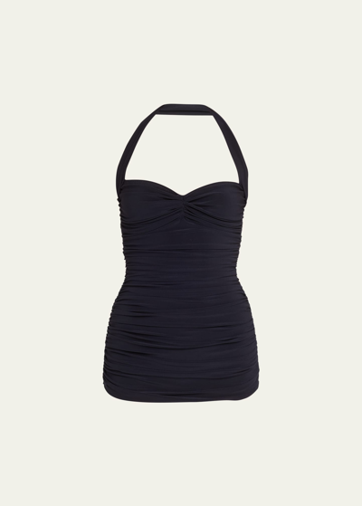 Norma Kamali Bill Mio Shirred Halter One-piece Swimsuit