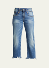 R13 Boy Straight Cropped Jeans W/ Ripped Hem In Blue