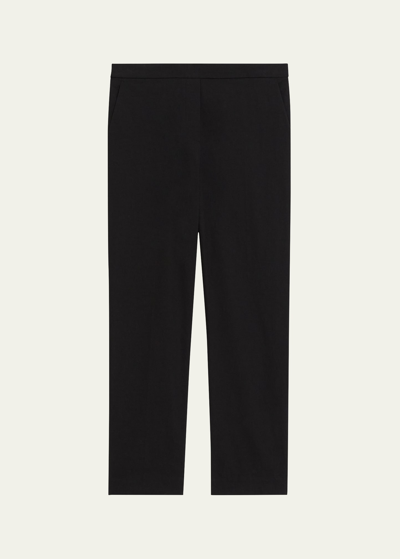 Theory Treeca Good Linen Cropped Pull-on Ankle Pants In Black