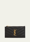 Saint Laurent Ysl Monogram Small Ziptop Card Case In Grained Leather