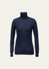 Loro Piana Featherweight Cashmere Turtleneck Sweater In Blue
