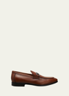 Ferragamo Men's Pebbled Leather Gancini Loafers In Brown