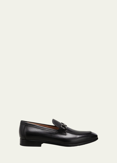 Ferragamo Men's Gancini-bit Leather Loafers In Black