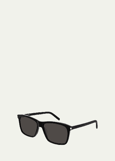 Saint Laurent Men's Rectangle Solid Acetate Sunglasses In Black