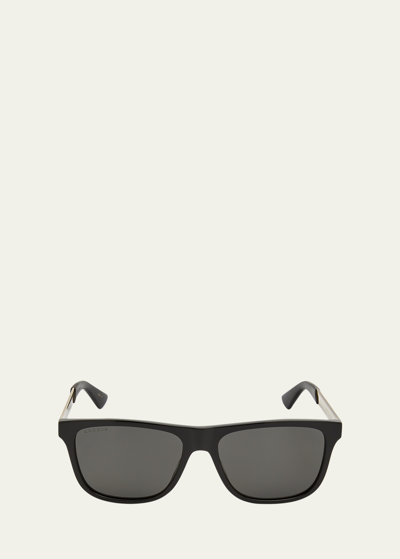 Gucci Men's Square Acetate Logo Sunglasses In Black