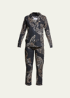 DESMOND & DEMPSEY THE NAVY JAG PRINT COTTON LONG PAJAMA SET