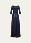 Rickie Freeman For Teri Jon 3/4-sleeve Lace Overlay Gown In Blue