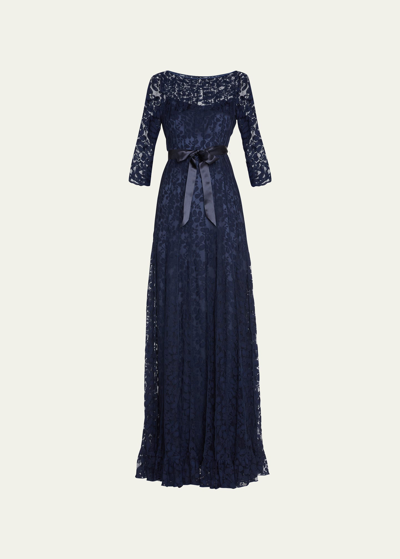 Rickie Freeman For Teri Jon 3/4-sleeve Lace Overlay Gown