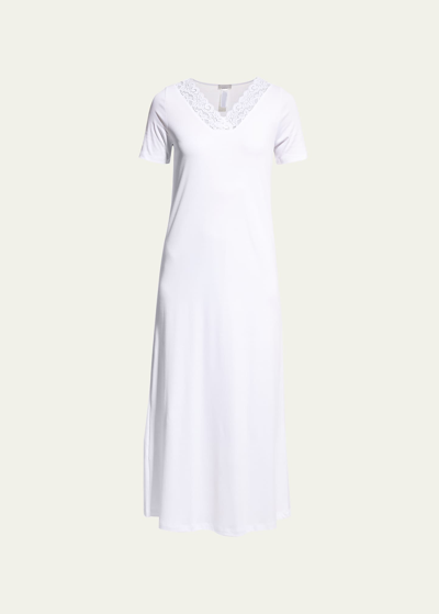 Hanro Moments Short-sleeve Long Nightgown In White