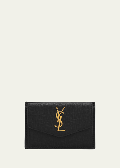 Saint Laurent Ysl Monogram Flap Card Case In Grained Leather
