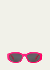 Versace Chunky Rectangle Sunglasses W/ Logo Disc Arms In Pink