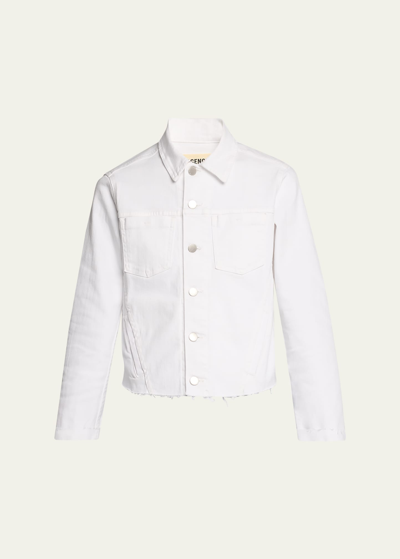 L Agence Janelle Slim Cropped Jean Jacket With Raw Hem In White