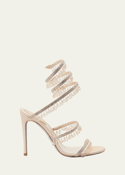René Caovilla Chandelier Bead-embellished Leather Heeled Sandals In Gold