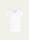 Lafayette 148 Modern V-neck Short-sleeve Cotton Jersey Tee In White