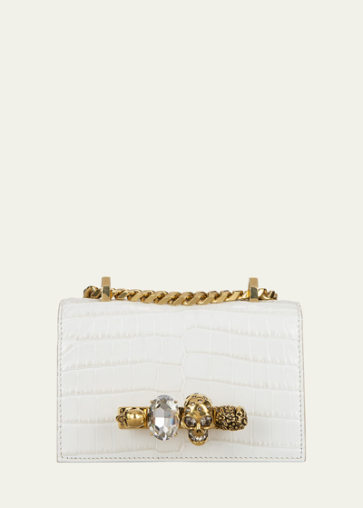 Alexander Mcqueen Mini Jeweled Satchel Bag In White