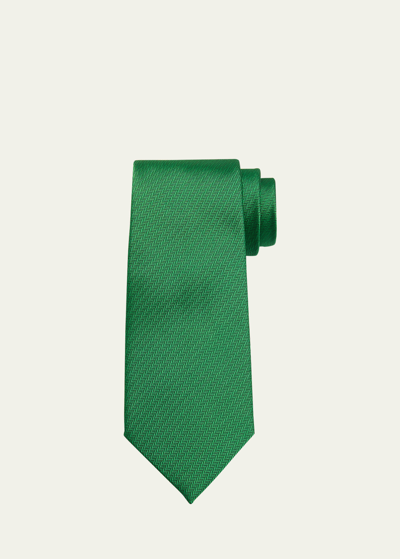 Charvet Men's Herringbone Silk Tie In Forest Green