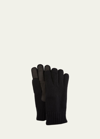Bergdorf Goodman Men's Cashmere Jersey Gloves W/ Deerskin Palms In Black