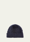 Bergdorf Goodman Men's Cable-knit Cuffed Cashmere Beanie Hat In Blue
