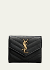 Saint Laurent Ysl Small Grain De Poudre Tri-fold Wallet In Black