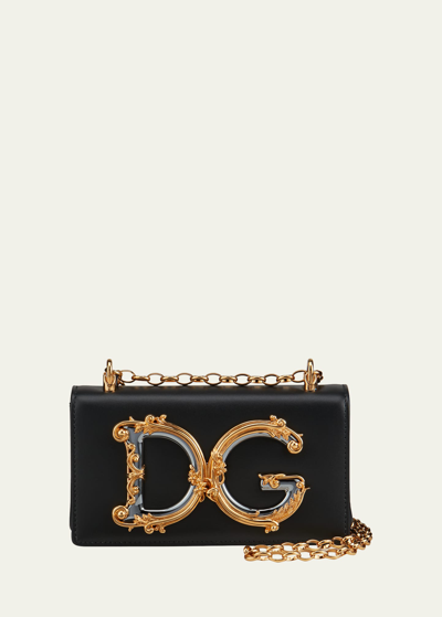Dolce & Gabbana Black Barocco Ccrossbody Bag With Chain Shoulder Strap And Monogram Plate On The Front Dolce & Gabba