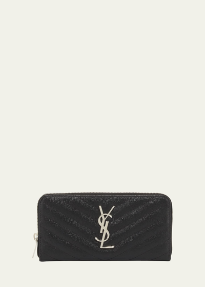 Saint Laurent Ysl Monogram Large Zip Wallet In Grained Leather
