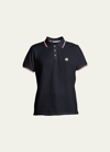 Moncler Men's Classic Tipped Polo Shirt W/ Logo Patch In Black